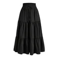 thumbnail image 1 of Women’s Floral Print Elastic Waist Tiered Maxi Skirt Lightweight Casual Loose Fit Long Skirt for Everyday Wear Black L, 1 of 5