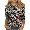thumbnail image 1 of Women's Floral Print Fashion Tees Casual Crewneck 3/4 Sleeve Loose T Shirt Ladies Blouses Shirts, 1 of 5