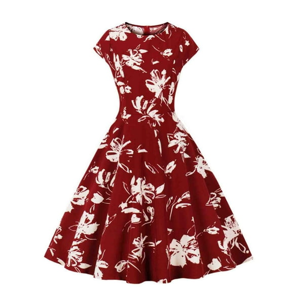 DailyTrove Women's Floral Print Fit & Flare Dress, Short Sleeve, Casual Garden & Evening Wear, Lightweight Rayon Blend, Contrast Hem