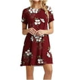 thumbnail image 1 of DailyTrove Women's Floral Print Fit & Flare Dress, Short Sleeve, Casual Garden & Picnic Wear, Lightweight Cotton Blend, Ruffled Hem, 1 of 5