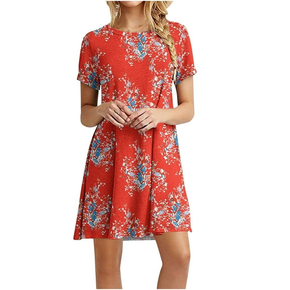 DailyTrove Women's Floral Print Fit & Flare Dress, Short Sleeve, Casual Garden & Picnic Wear, Lightweight Cotton Blend, Ruffled Hem