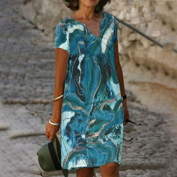 DailyTrove Women's Floral Print Fit & Flare Dress, Short Sleeve, Casual Garden & Weekend Wear, Lightweight Rayon Blend, Contrast Hem