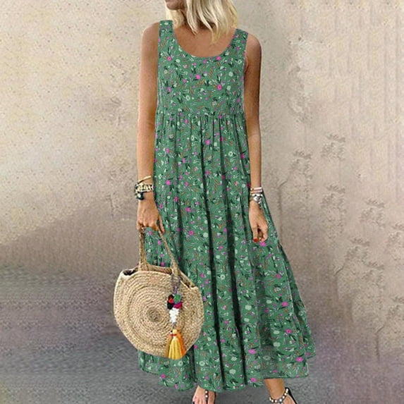 DailyTrove Women's Floral Print Fit & Flare Dress, Sleeveless, Casual Garden & Brunch Wear, Lightweight Rayon Blend, Contrast Hem