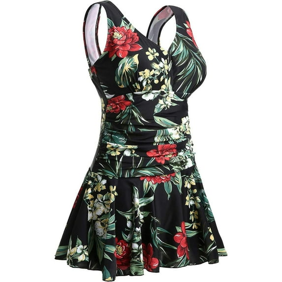 DailyTrove Women's Floral Print Fit & Flare Dress, Sleeveless, Casual Garden & Brunch Wear, Lightweight Rayon Blend, Ruffled Hem