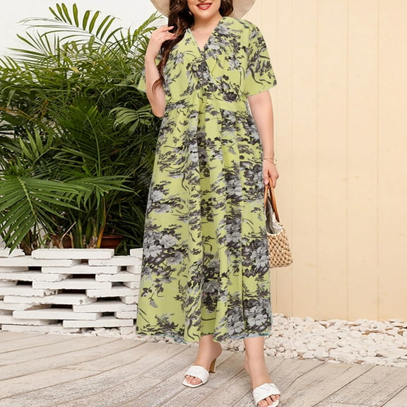 DailyTrove Women's Floral Print Fit & Flare Maxi Dress, Short Sleeve, Garden Party & Wedding Guest Wear, Stretchy Chiffon Blend