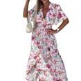 thumbnail image 1 of Women's Floral Print Flutter Sleeve Maxi Dress with Smocked Bodice Tiered 100% Polyester Fabric for Everyday Wear, 1 of 7