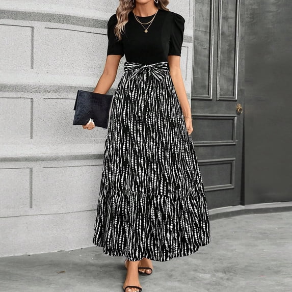 Women's Floral Print High Waist Loose Fit Swing Dress With Pockets, Fashionable Elegant Casual Style, Suitable For Daily Wear Vacation Beach Work Party