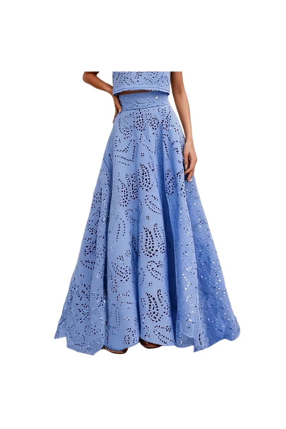 Women's Floral Print Hollow Out Skirt - with Matching Top, S-XL Sizes, Vacation/Summer/Casual, Machine Washable