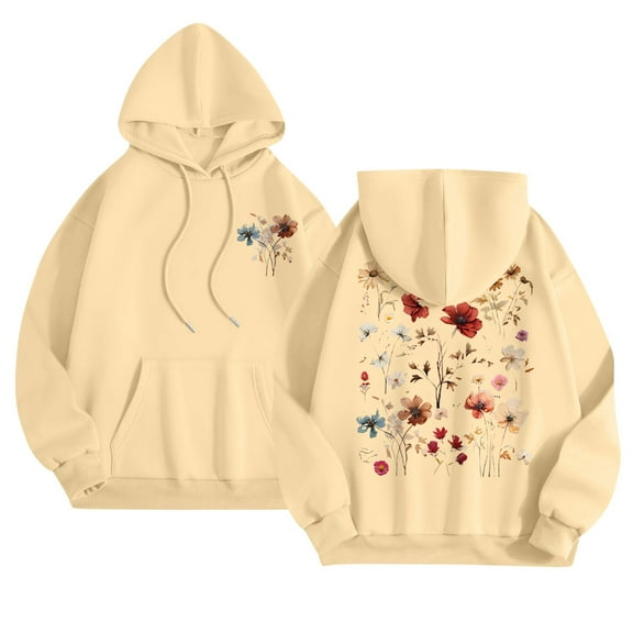 Women's Floral Print Hoodie Cozy Long Sleeve Pullover with Kangaroo Pocket Casual Loose Fit Sweatshirt