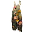 thumbnail image 1 of Women's Floral Print Jumpsuit - Vintage Strappy Cotton Linen Overalls for Summer Casual & Boho Style ,Green,2XL, 1 of 5