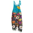 thumbnail image 1 of Women's Floral Print Jumpsuit - Vintage Strappy Cotton Linen Overalls for Summer Casual & Boho Style ,Turquoise,2XL, 1 of 5