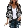 thumbnail image 1 of Women's Floral Print Kimono Cardigan Casual 3/4 Sleeve Open Front Lightweight Cover Up, 1 of 4