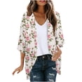 thumbnail image 1 of Women's Floral Print Kimono Cardigan Casual 3/4 Sleeve Open Front Lightweight Cover Up, 1 of 4