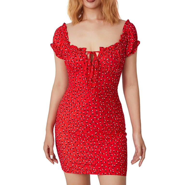Sexy Prom Floral Print Lace Up Ruched Square Neck Evening Dresses Sexy Prom Floral Print Lace Up Ruched Square Neck Evening Dresses