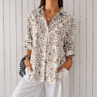 Women's Floral Print Long Sleeve Button Down Shirt Casual Blouse