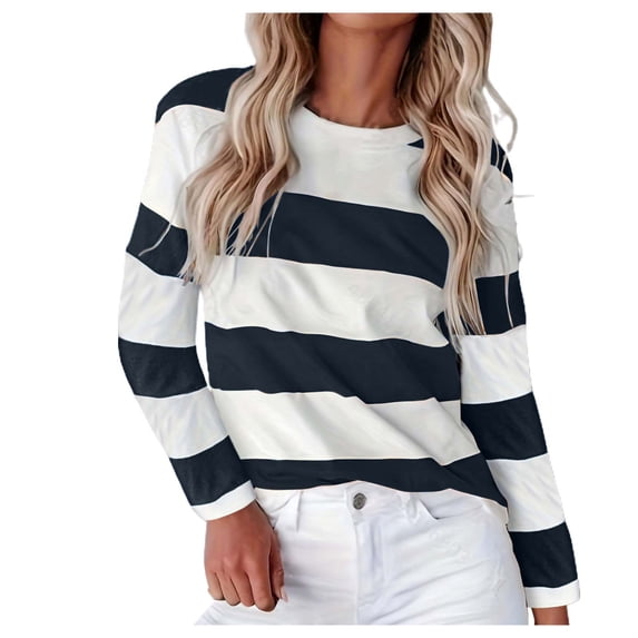Women's Floral Print Long Sleeve Crew Neck T Shirts Color Block Blouse Top Black L