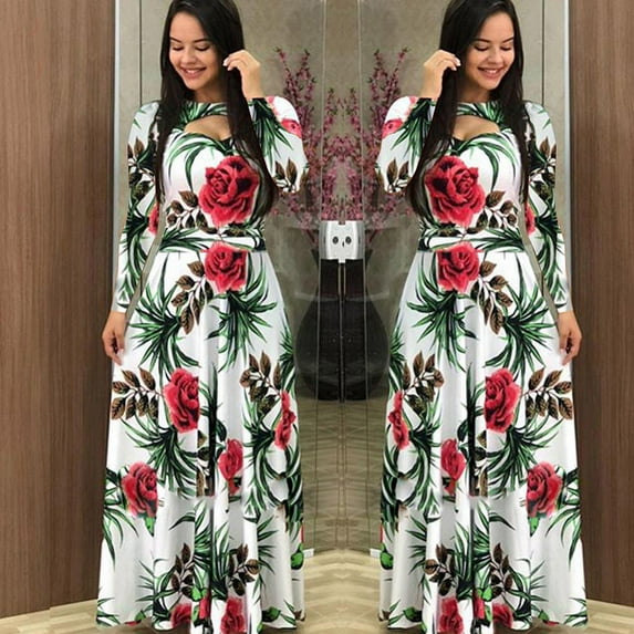 Women's Floral Print Long Sleeve Dress Long Dress Lace Dress