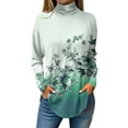 thumbnail image 1 of Women's Floral Print Long Sleeve Turtleneck Casual Loose Fit Blouse Top Elegant Gradient Colorful Design for All Seasons, 1 of 4