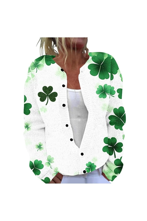 Women's Floral Print Long Sleeve V-Neck Sweaters Button Down Ribbed Cuffs Knit Cropped Cardigan Sweater Green XXXXL