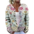 thumbnail image 1 of Women's Floral Print Long Sleeve V-Neck Sweaters Button Down Ribbed Cuffs Knit Cropped Cardigan Sweater Light Blue XXXL, 1 of 3