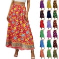 thumbnail image 1 of Women's Floral Print Midi Skirt Casual High Elastic Waist Vintage Long Boho Skirts for Women, 1 of 8