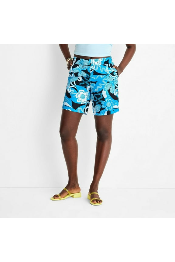 Women's Floral Print Nylon Shorts - Future Collective with Alani Noelle Blue/Black XS