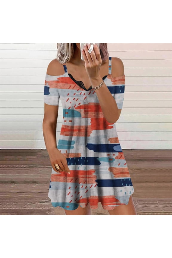 Women's Floral Print Off-Shoulder Midi Dress, Short Sleeve, Casual Garden & Brunch Wear, Lightweight Cotton Blend, Ruffled Hem