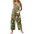 thumbnail image 1 of Women's Floral Print Overalls - Adjustable Straps Sleeveless Cotton Romper with Pockets for Summer Casual ,Green,S, 1 of 5