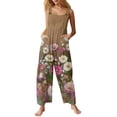 thumbnail image 1 of Women's Floral Print Overalls - Adjustable Straps Sleeveless Cotton Romper with Pockets for Summer Casual ,Light Brown,L, 1 of 8