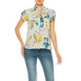 thumbnail image 1 of Women's Floral Print Overlapping Short Sleeve Top with Front Tie Collar, 1 of 5