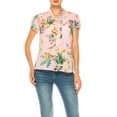 thumbnail image 1 of Women's Floral Print Overlapping Short Sleeve Top with Front Tie Collar, 1 of 5