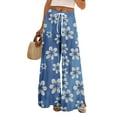 thumbnail image 1 of Women's Floral Print Palazzo Pants - High Waist Wide Leg Bohemian Summer Casual Trousers with Elastic Waist ,Dark Blue,M, 1 of 5