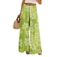 thumbnail image 1 of Women's Floral Print Palazzo Pants - High Waist Wide Leg Bohemian Summer Casual Trousers with Elastic Waist ,Green,S, 1 of 2