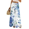 thumbnail image 1 of Women's Floral Print Palazzo Pants - High Waist Wide Leg Bohemian Summer Casual Trousers with Elastic Waist ,Light Blue,2XL, 1 of 7