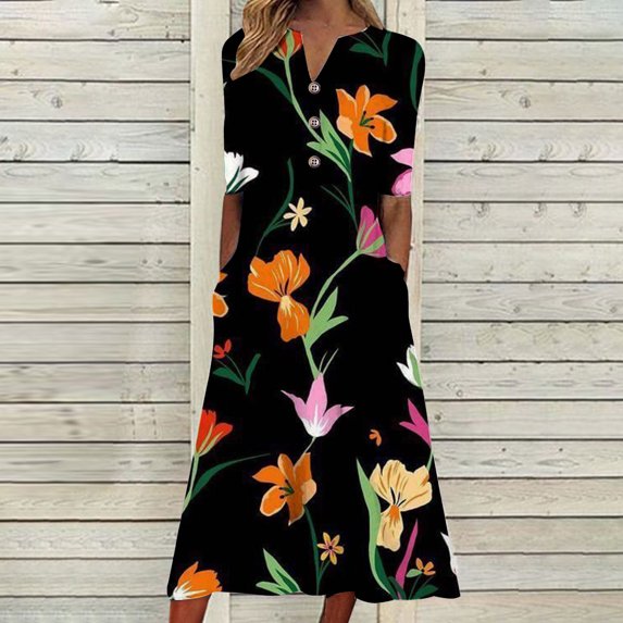 DailyTrove Women's Floral Print Patchwork Maxi Dress, Sleeveless, Casual Beach & Festival Wear, Lightweight Rayon Blend, Contrast Hem