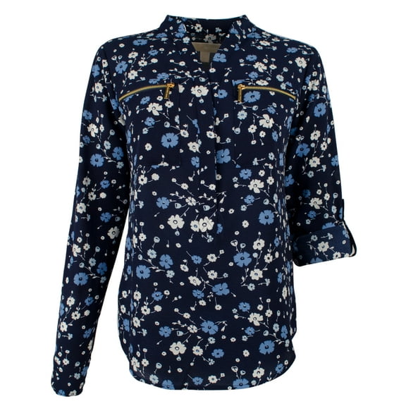 Women's Floral Print Pebble Crepe Zip Pocket Top-B-XS