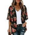 thumbnail image 1 of Women's Floral Print Puff Sleeve Kimono Cardigan Loose Cover Up Casual Blouse Tops, 1 of 7