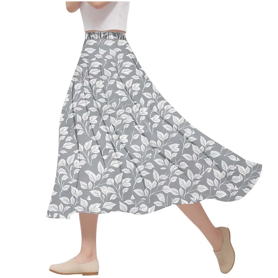 Women's Floral Print Ruffle Hem A Line Elastic High Waist Flare Flowy Midi Skirts