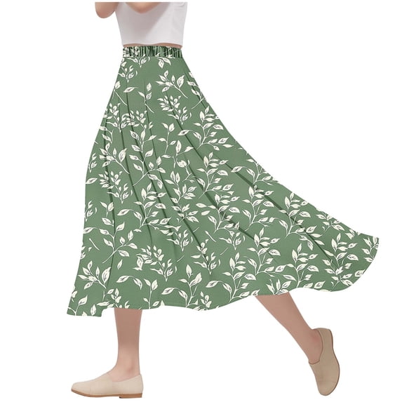 Women's Floral Print Ruffle Hem A Line Elastic High Waist Flare Flowy Midi Skirts
