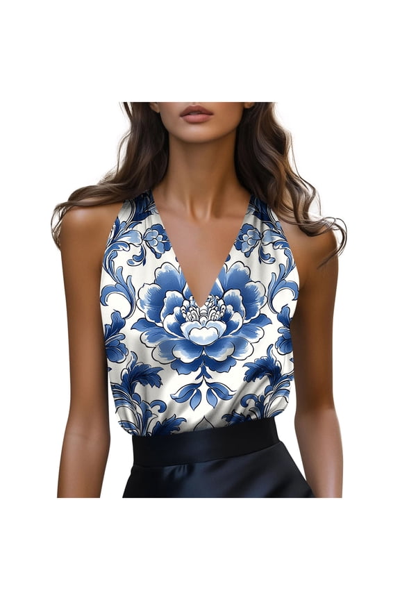 Women's Floral Print Satin Camisole - Summer V-Neck Sleeveless Slip Tops Blouse for Evening & Dressy Occasions Satin Floral Camisole