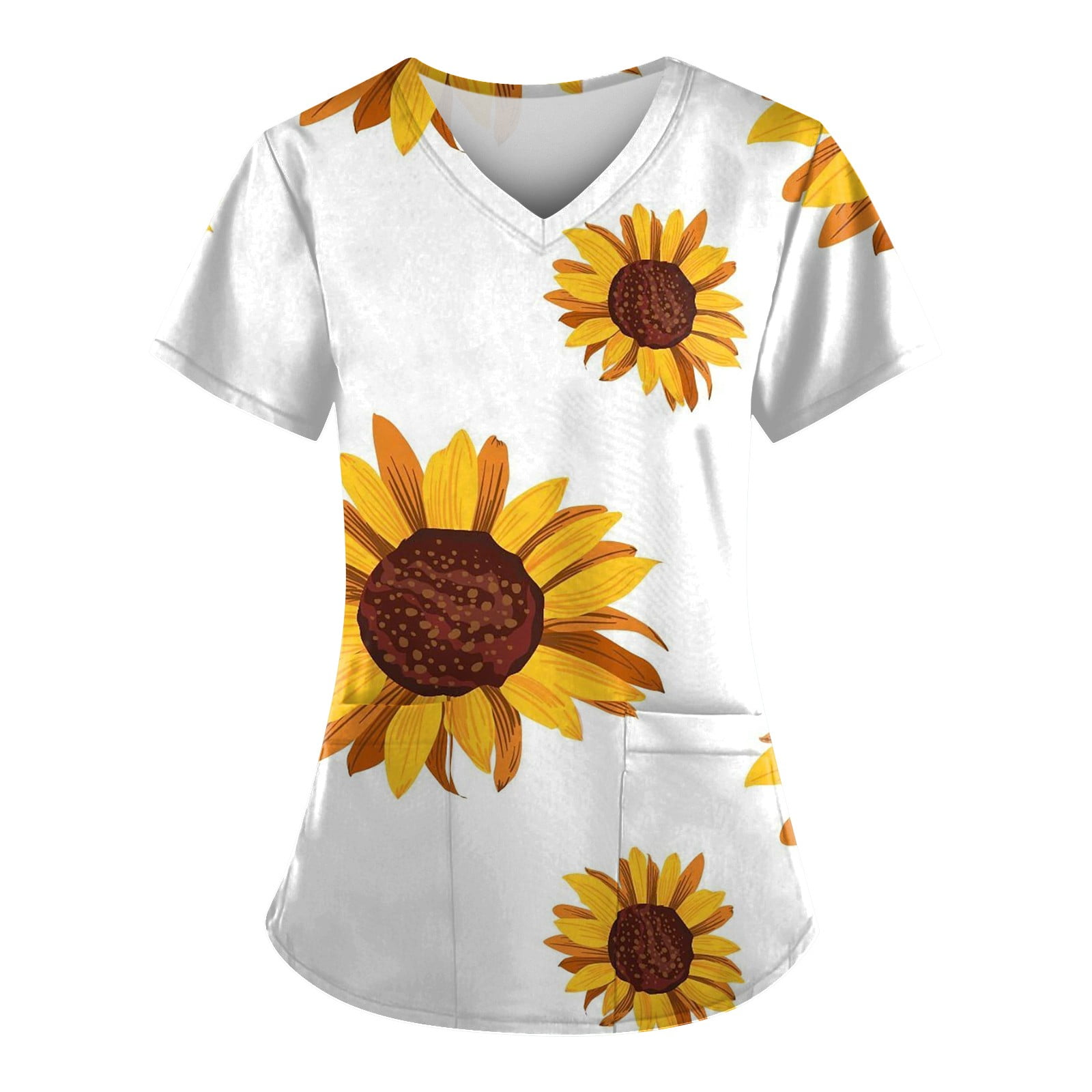 Women's Floral Print Scrub Top with Short Sleeves and a V-Neck ...