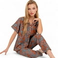 thumbnail image 1 of Women's Floral Print Short Sleeve Pajama Set with Button-Up Top and Piping Details - Large, Red, 1 of 6