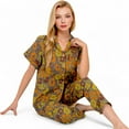 thumbnail image 1 of Women's Floral Print Short Sleeve Pajama Set with Button-Up Top and Piping Details - Large, Yellow, 1 of 6
