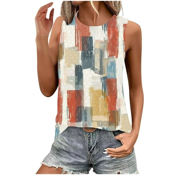 Women's Floral Print Sleeveless Casual Tunic Blouse - Loose Fit Crewneck Tank Top for Plus Size - Trendy Summer 2025 Basic Pullover