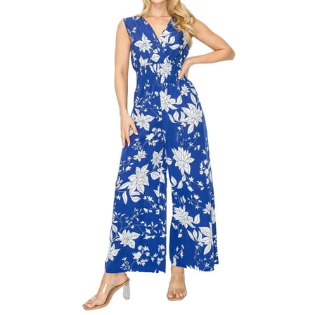 Women's Floral Print Sleeveless Wide-Leg Jumpsuit with Elastic Waist