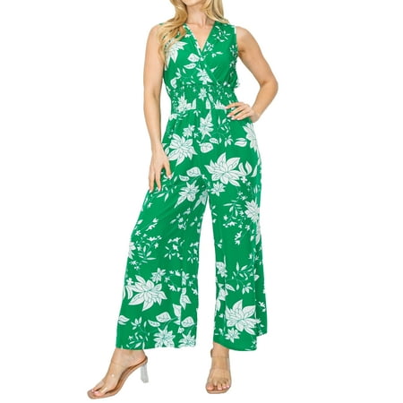 Women's Floral Print Sleeveless Wide-Leg Jumpsuit with Elastic Waist
