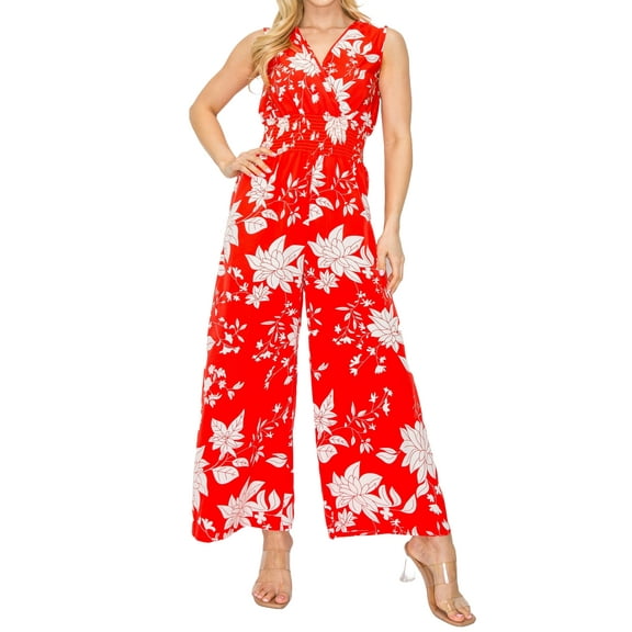 Women's Floral Print Sleeveless Wide-Leg Jumpsuit with Elastic Waist