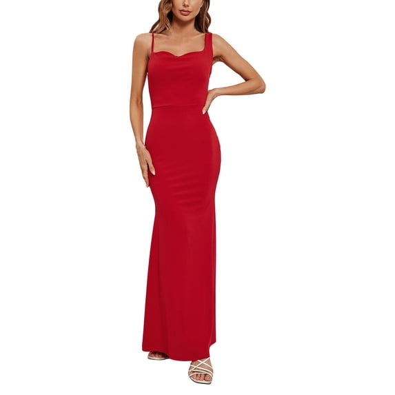 Women's Floral Print Spaghetti Strap Mermaid Maxi Dress Elegant Party Evening Dress