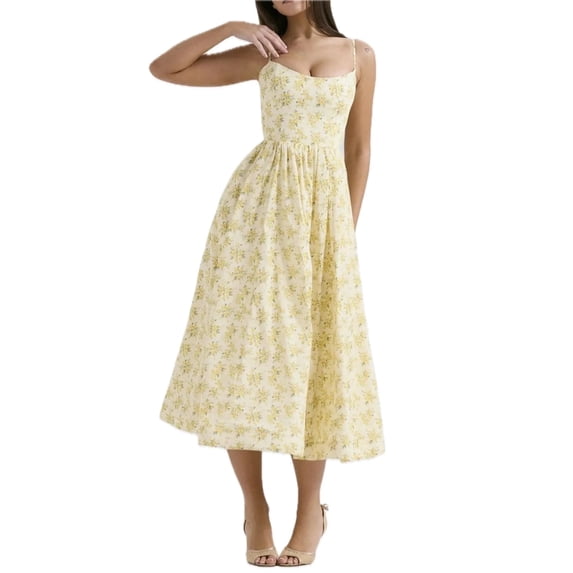 Women's Floral Print Spaghetti Strap Midi Dress Ruched Pocketed Zipper 95% polyester 5% elastane for Spring Summer