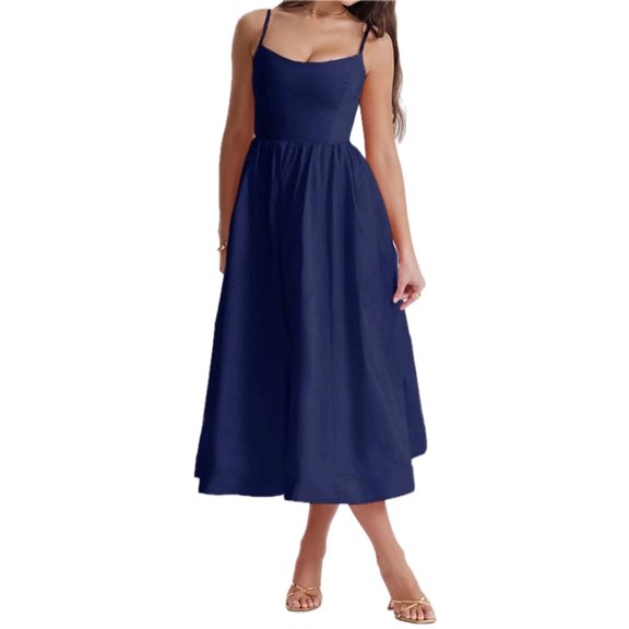 Women's Floral Print Spaghetti Strap Midi Dress Ruched Pocketed Zipper 95% polyester 5% elastane for Spring Summer